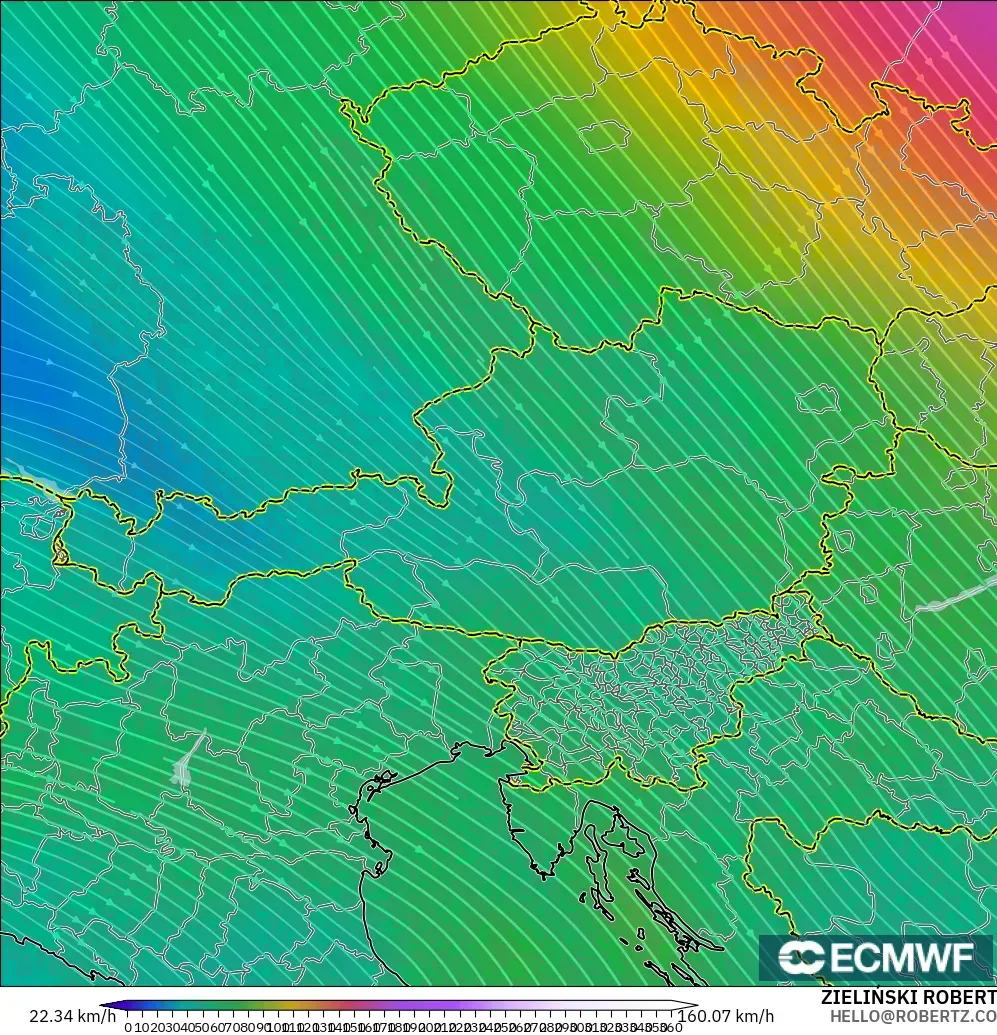 ECMWF IFS 0.25° modelo - Austria, Viento a 300 hPa (corriente en chorro)