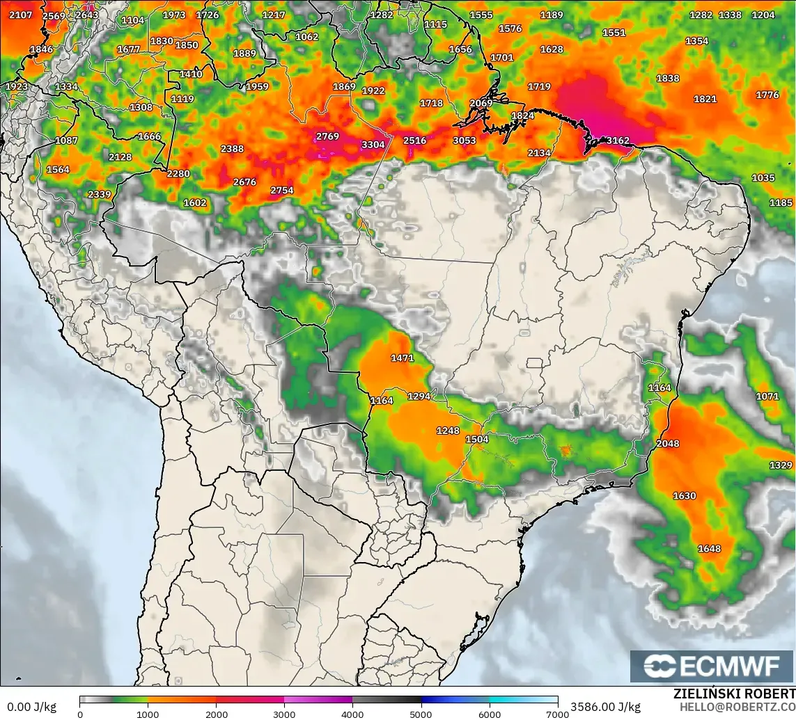 ECMWF IFS 0.25° modelo - Brasil, CAPE