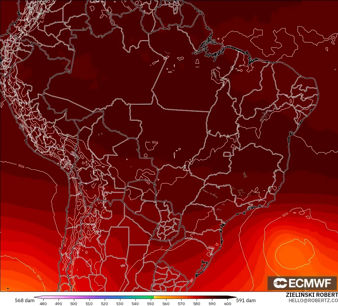 ECMWF IFS 0.25° modelo - Brasil, Altura geopotencial a 500 hPa