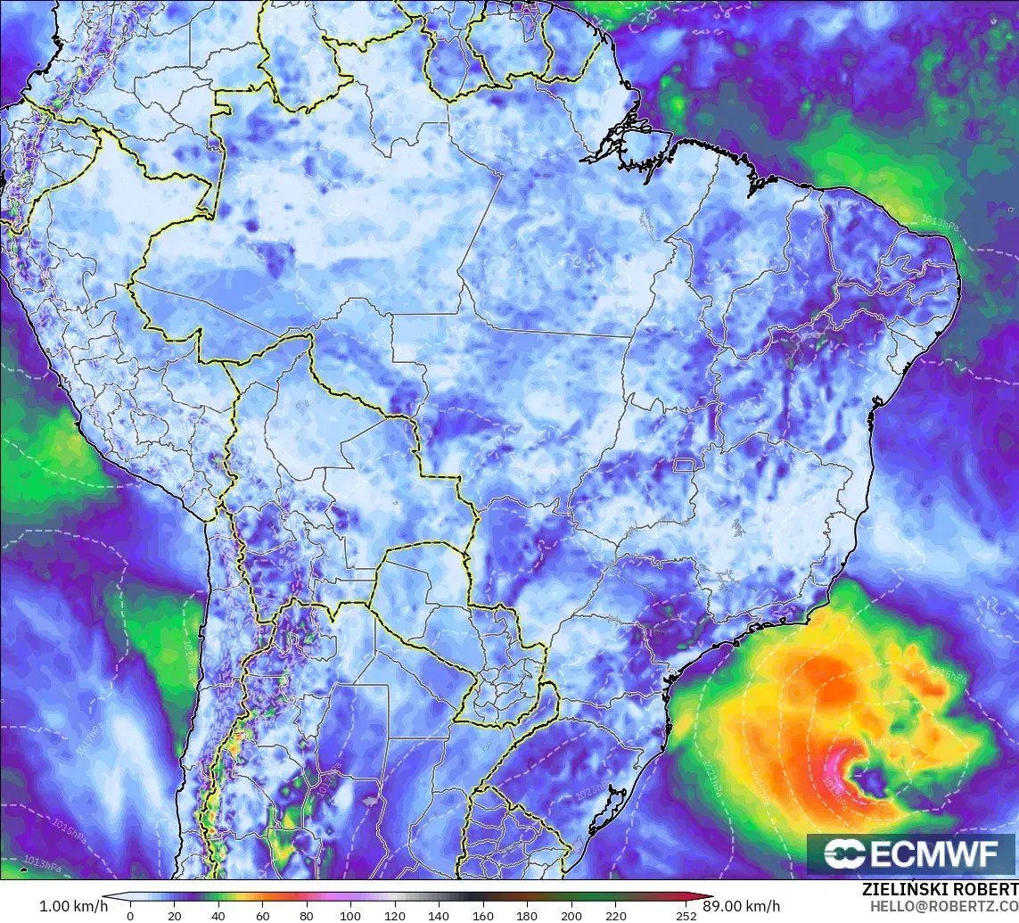 ECMWF IFS 0.25° modelo - Brasil, Ráfagas de viento