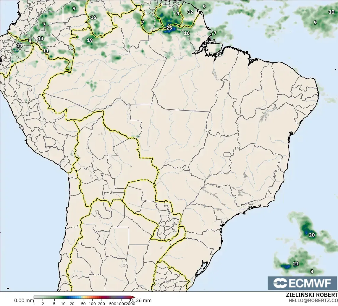 ECMWF IFS 0.25° modelo - Brasil, Acumulación de precipitación