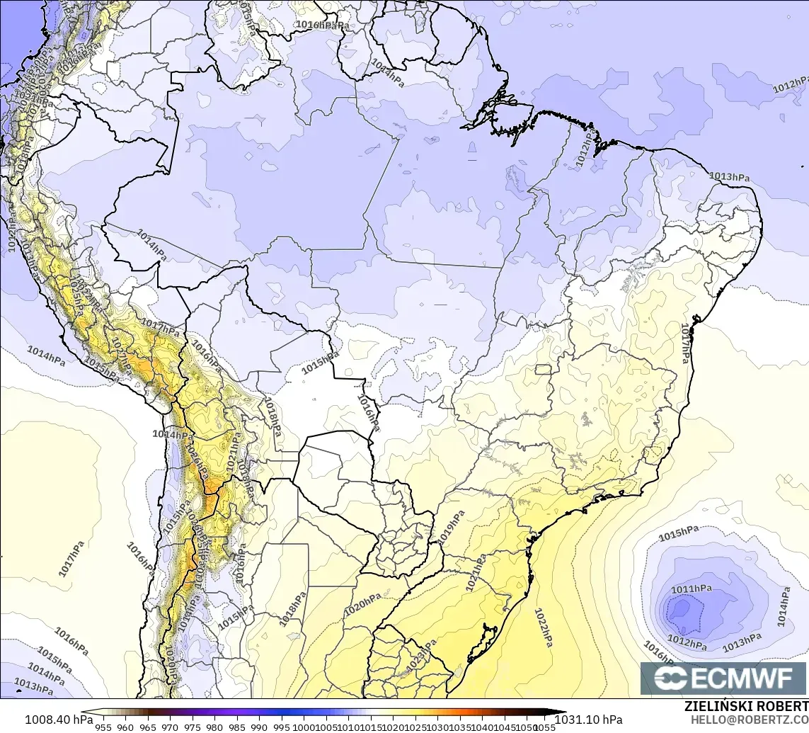 ECMWF IFS 0.25° modelo - Brasil, Presión
