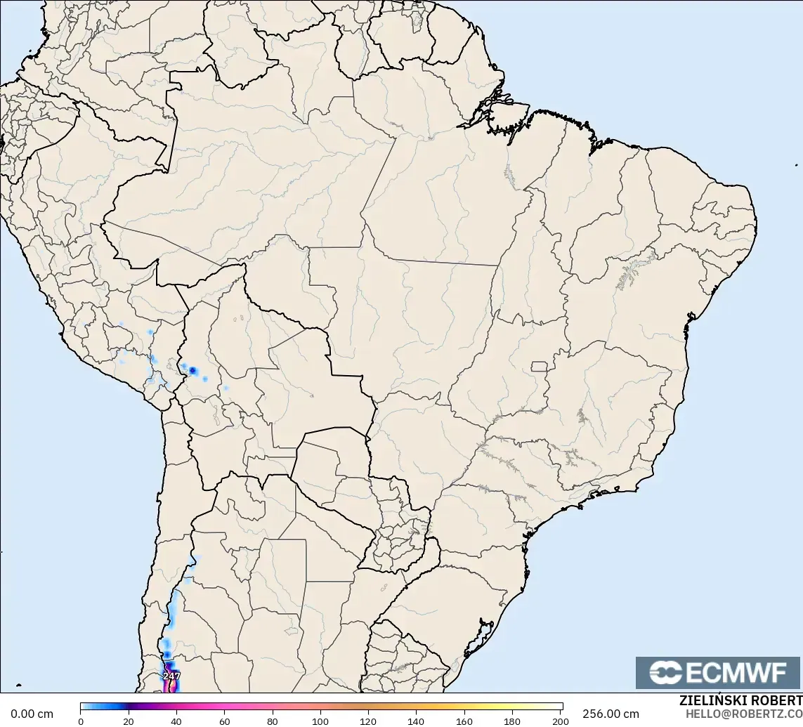 ECMWF IFS 0.25° modelo - Brasil, Profundidad de nieve