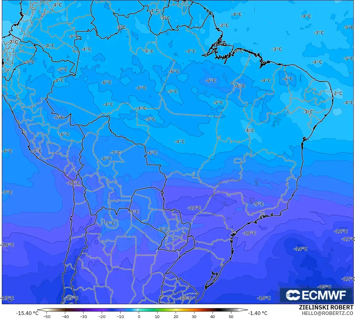 ECMWF IFS 0.25° modelo - Brasil, Temperatura a 500 hPa
