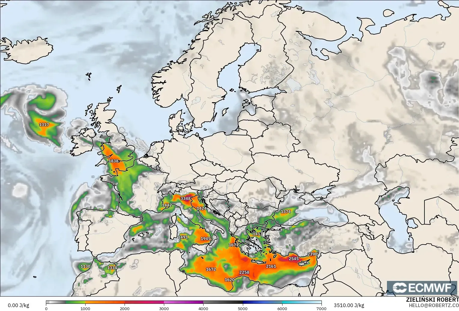 ECMWF IFS 0.25° modelo - Europa, CAPE