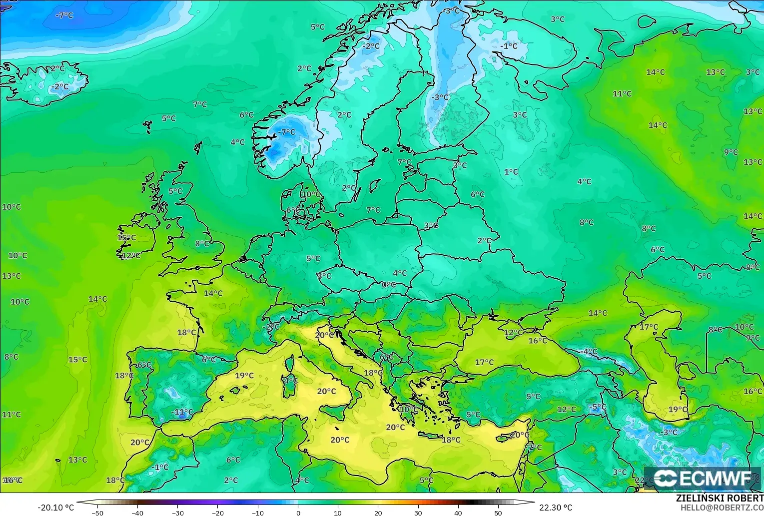 ECMWF IFS 0.25° modelo - Europa, Punto de rocío a 2 m