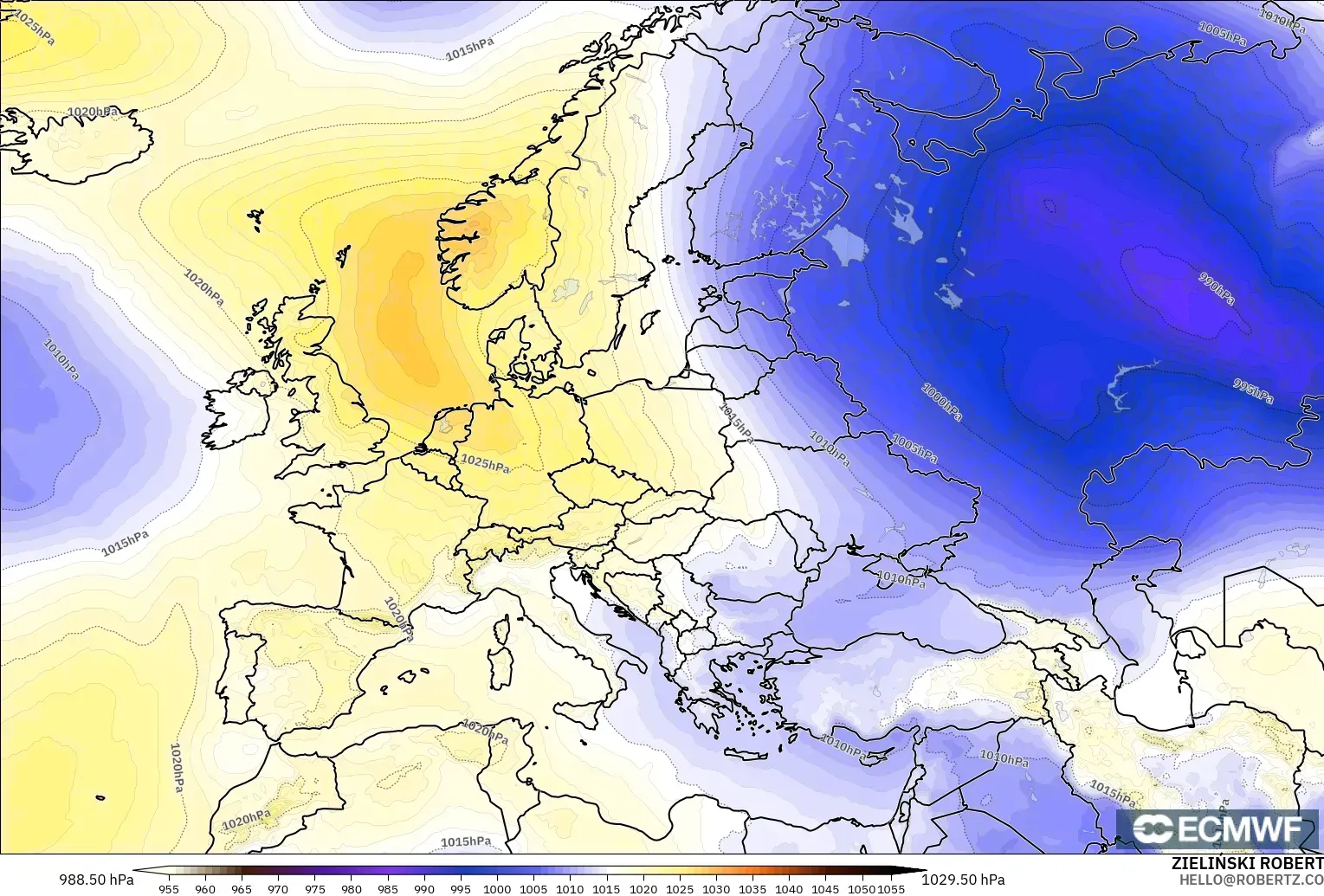 ECMWF IFS 0.25° modelo - Europa, Presión