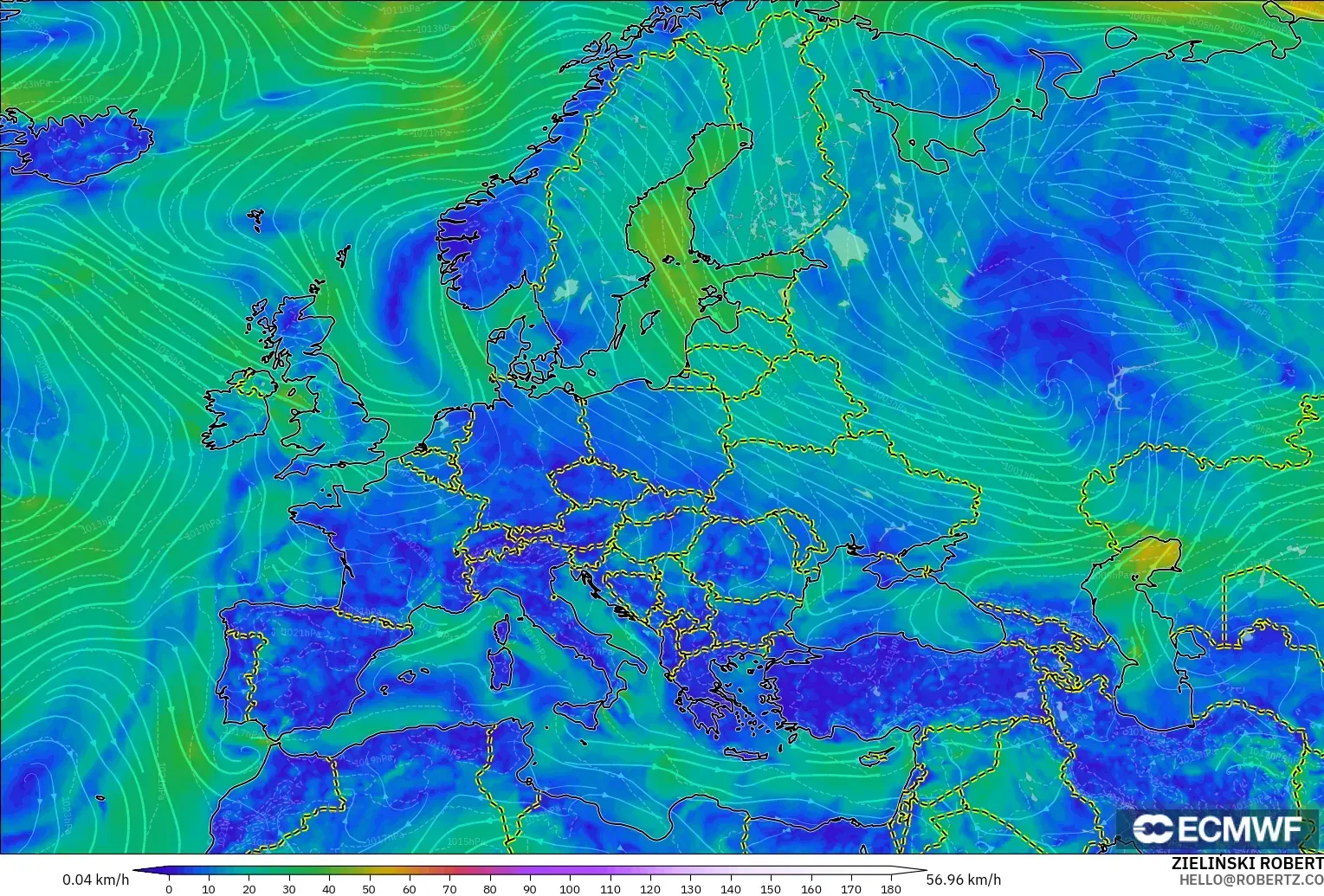 ECMWF IFS 0.25° modelo - Europa, Viento a 10 m