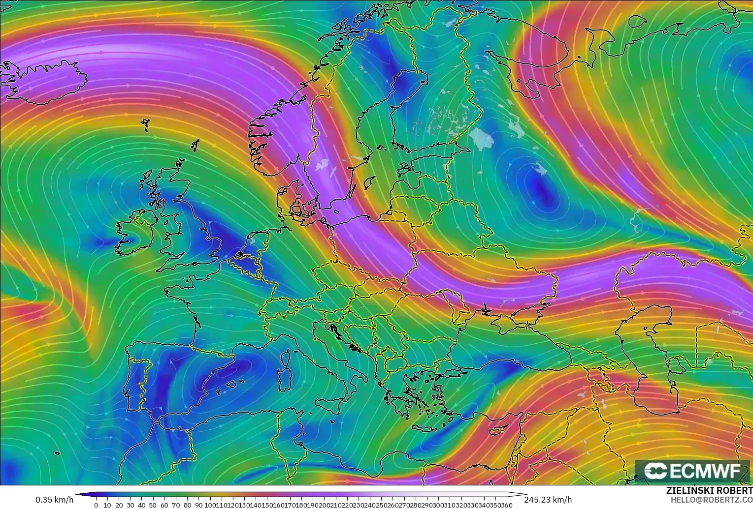 ECMWF IFS 0.25° modelo - Europa, Viento a 300 hPa (corriente en chorro)