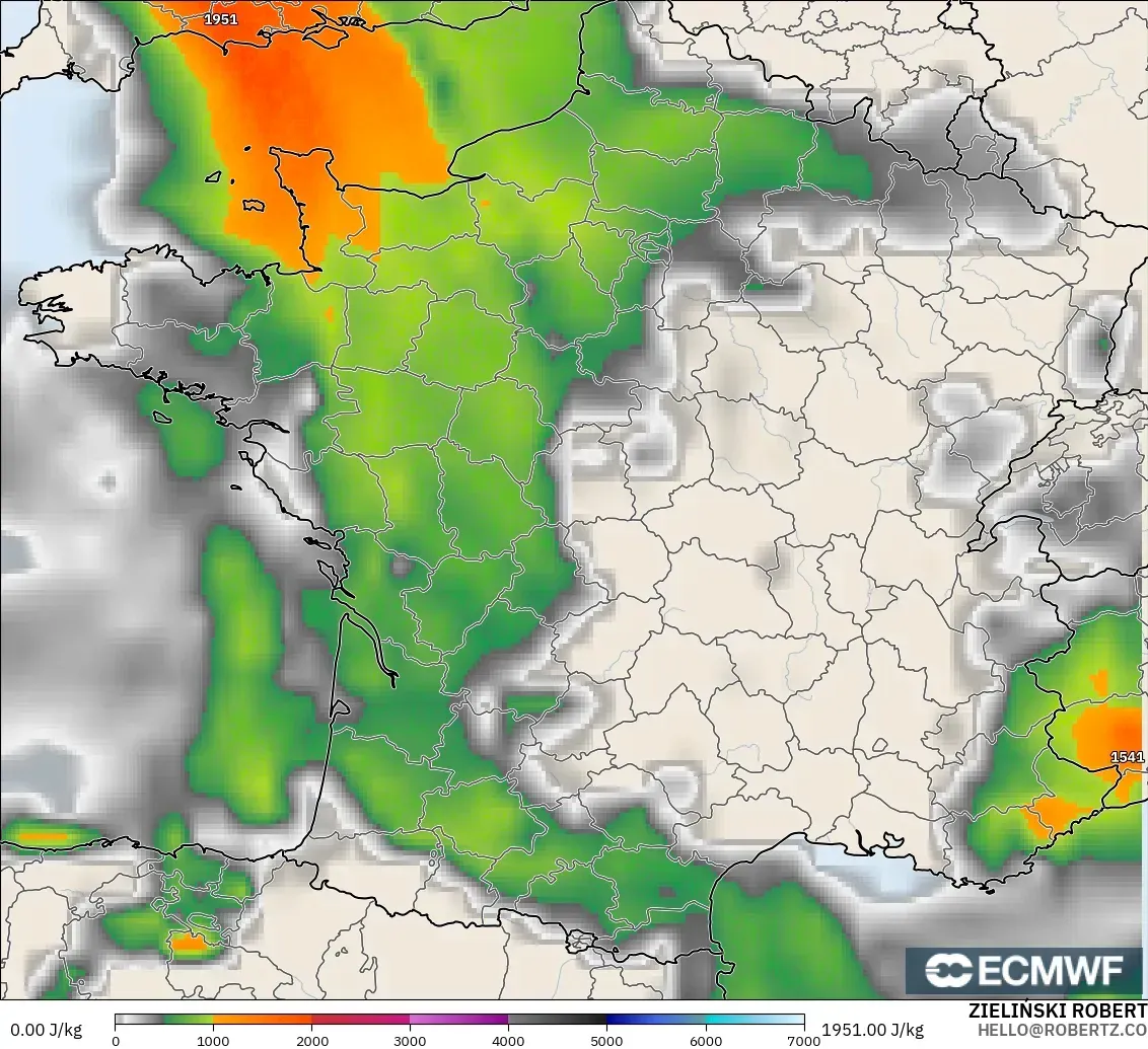 ECMWF IFS 0.25° modelo - Francia, CAPE