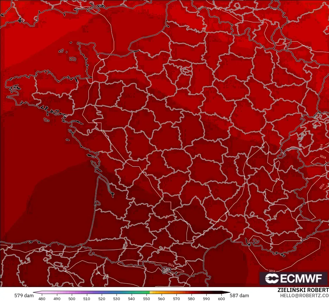 ECMWF IFS 0.25° modelo - Francia, Altura geopotencial a 500 hPa