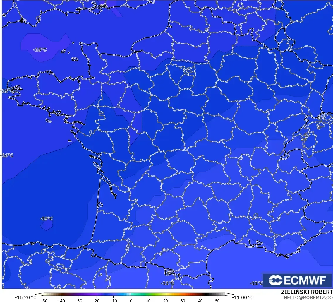 ECMWF IFS 0.25° modelo - Francia, Temperatura a 500 hPa