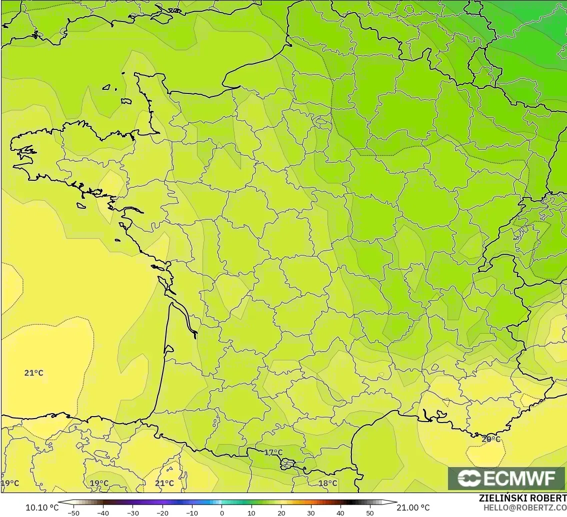 ECMWF IFS 0.25° modelo - Francia, Temperatura a 850 hPa