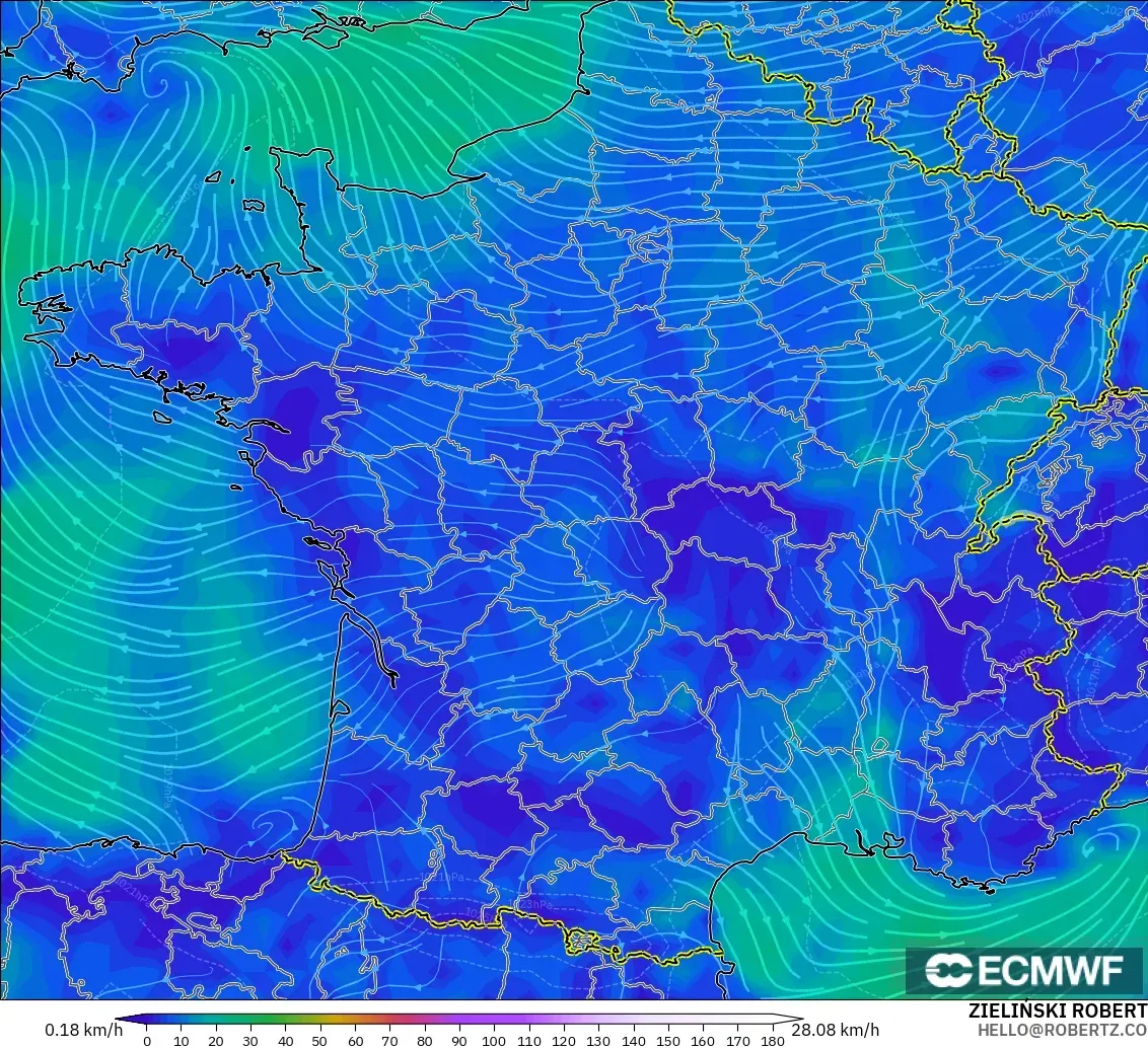 ECMWF IFS 0.25° modelo - Francia, Viento a 10 m