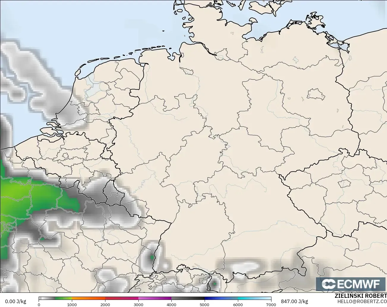 ECMWF IFS 0.25° modelo - Alemania, CAPE
