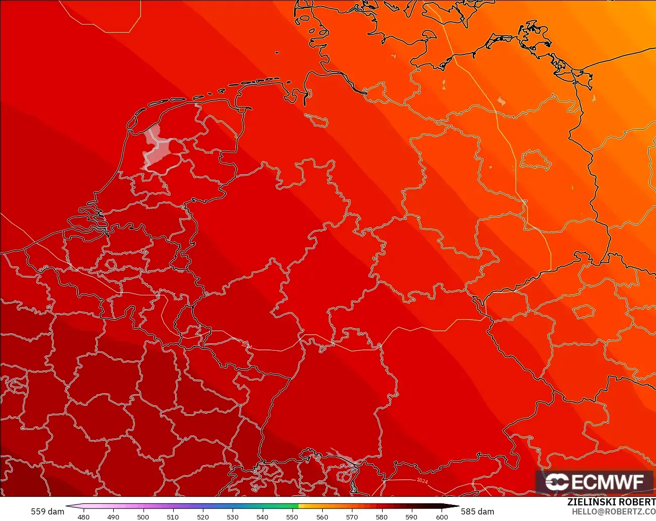 ECMWF IFS 0.25° modelo - Alemania, Altura geopotencial a 500 hPa