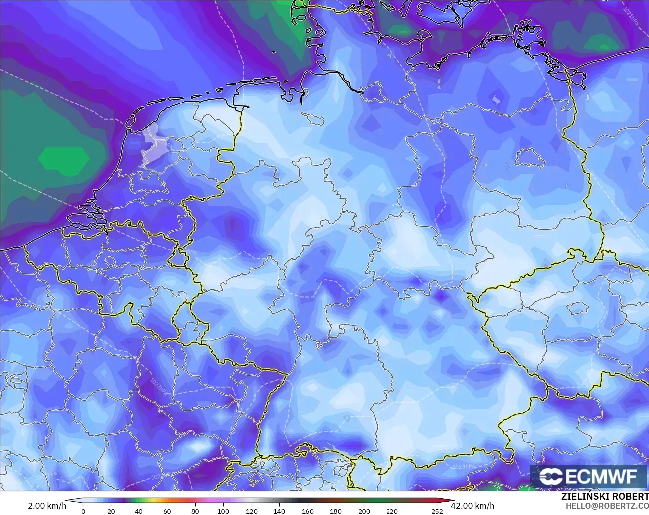 ECMWF IFS 0.25° modelo - Alemania, Ráfagas de viento