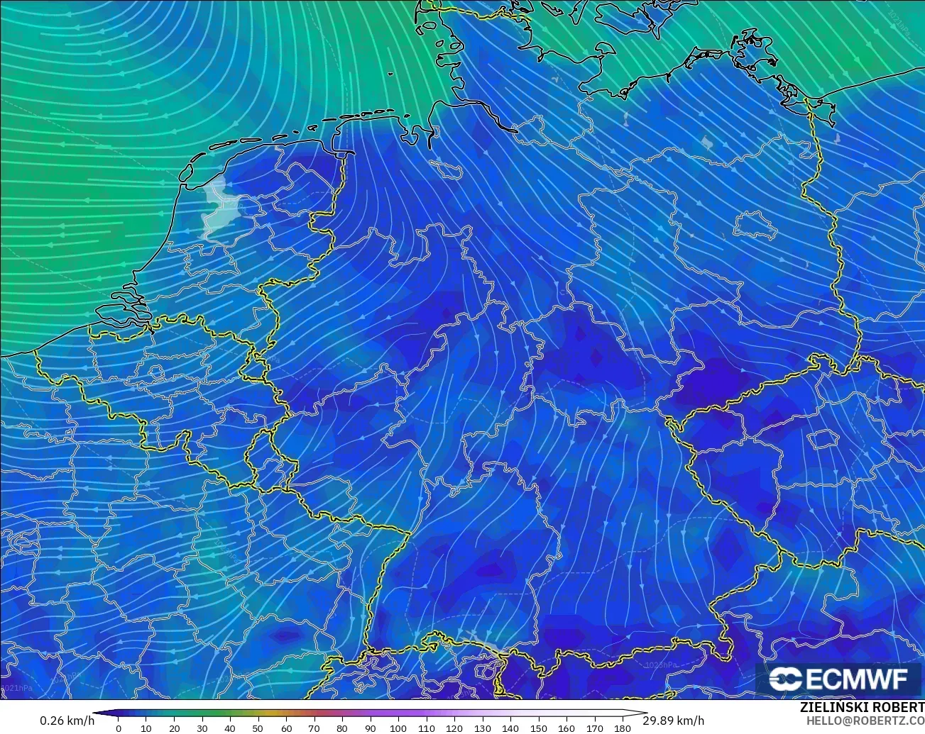 ECMWF IFS 0.25° modelo - Alemania, Viento a 10 m