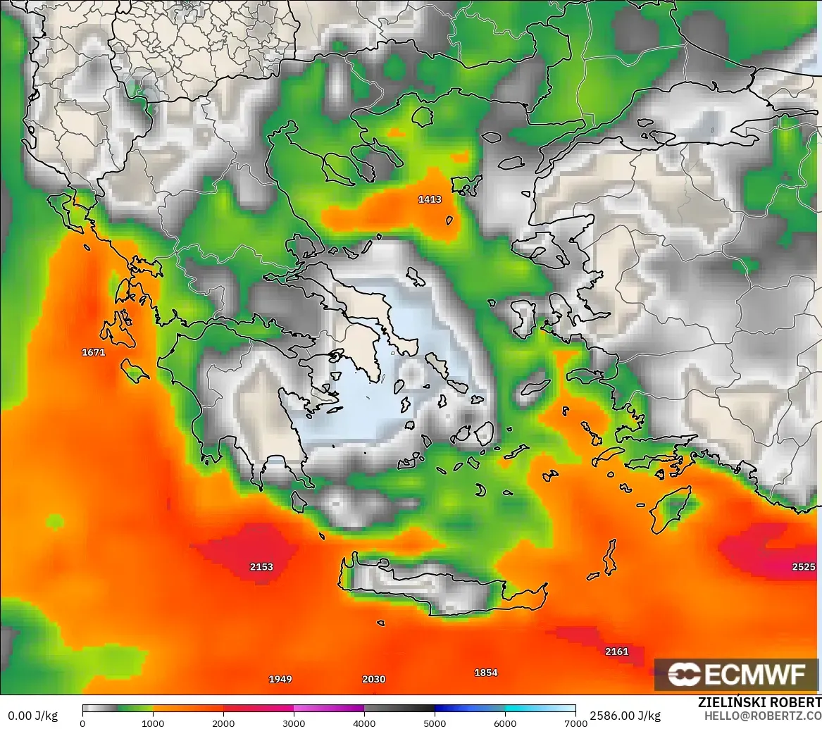 ECMWF IFS 0.25° modelo - Grecia, CAPE