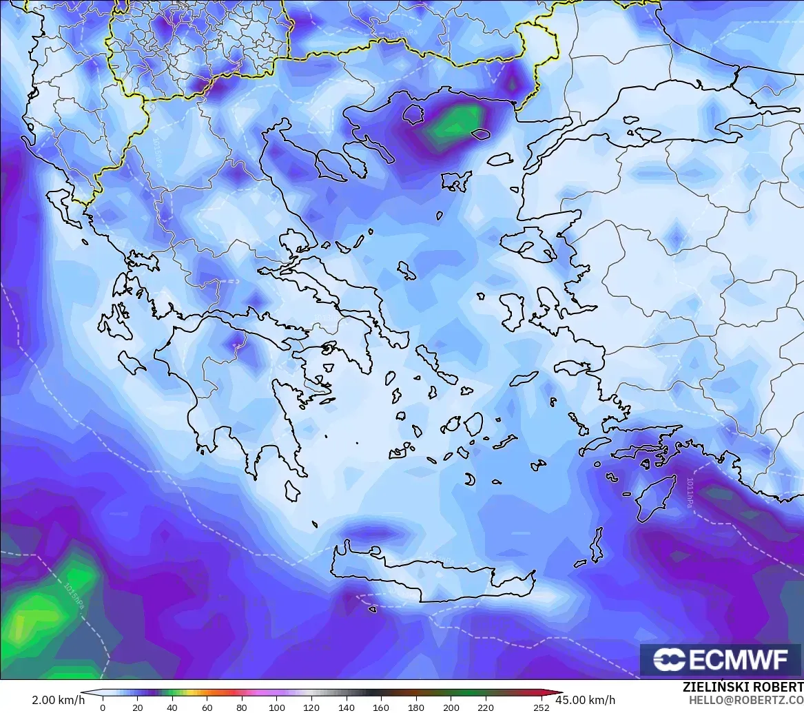ECMWF IFS 0.25° modelo - Grecia, Ráfagas de viento