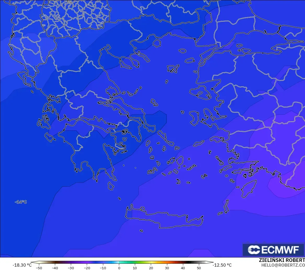 ECMWF IFS 0.25° modelo - Grecia, Temperatura a 500 hPa