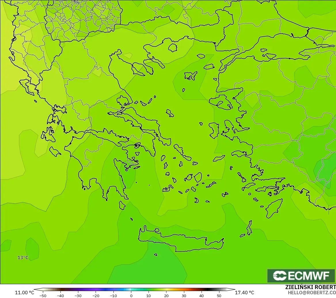 ECMWF IFS 0.25° modelo - Grecia, Temperatura a 850 hPa