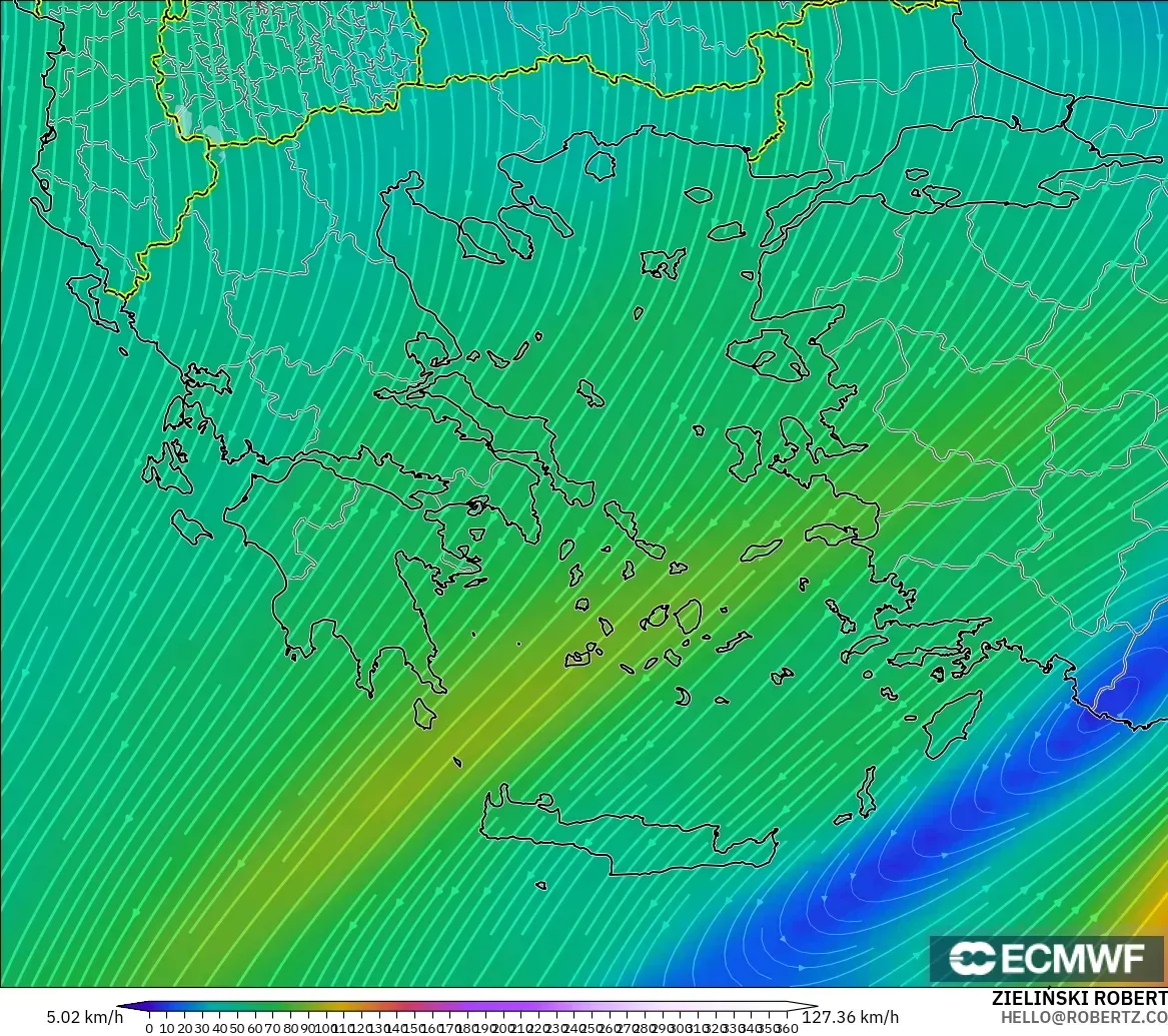 ECMWF IFS 0.25° modelo - Grecia, Viento a 300 hPa (corriente en chorro)