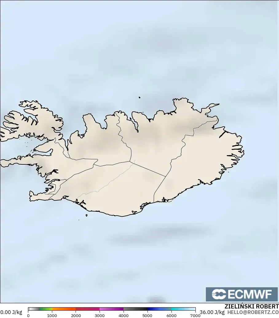 ECMWF IFS 0.25° modelo - Islandia, CAPE
