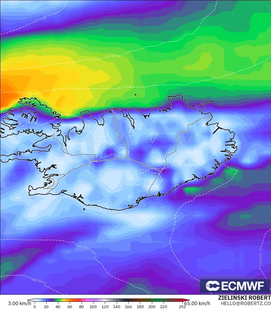 ECMWF IFS 0.25° modelo - Islandia, Ráfagas de viento