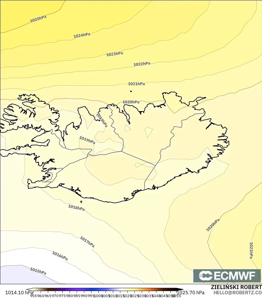 ECMWF IFS 0.25° modelo - Islandia, Presión