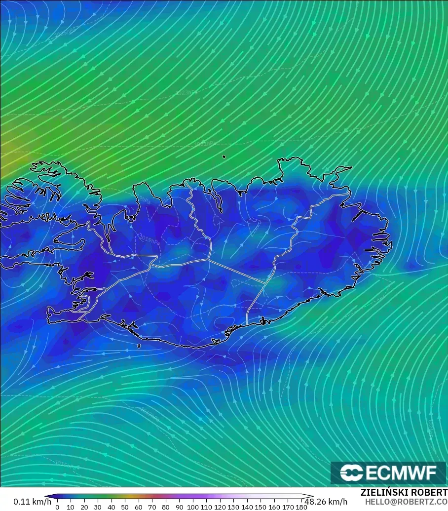 ECMWF IFS 0.25° modelo - Islandia, Viento a 10 m