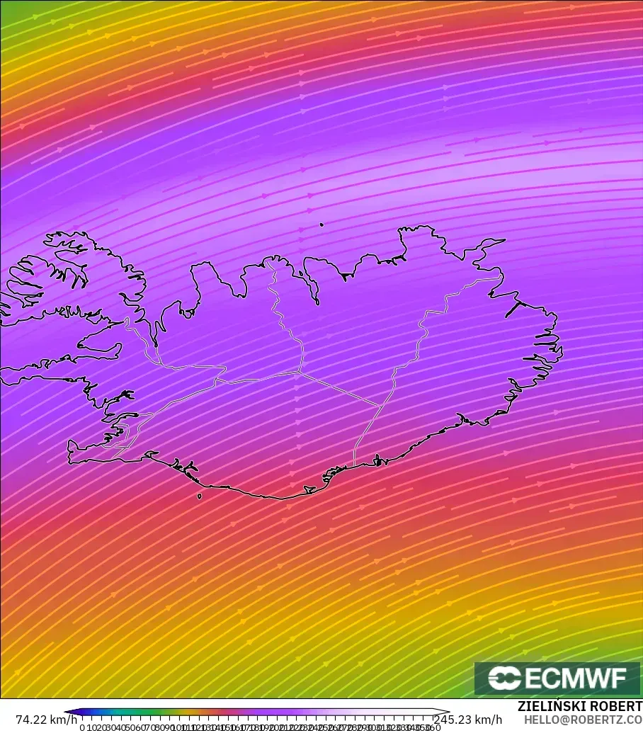 ECMWF IFS 0.25° modelo - Islandia, Viento a 300 hPa (corriente en chorro)