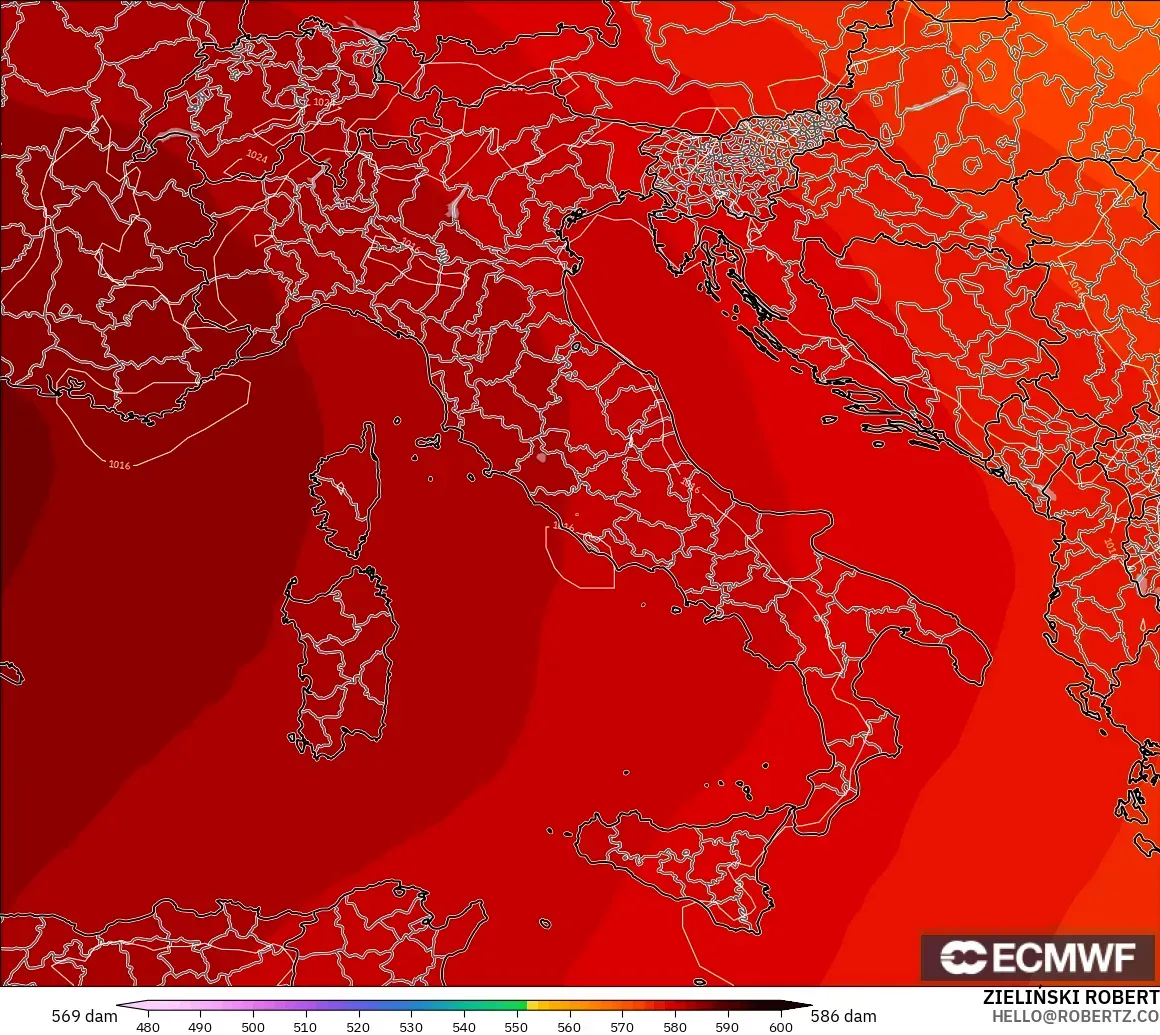 ECMWF IFS 0.25° modelo - Italia, Altura geopotencial a 500 hPa