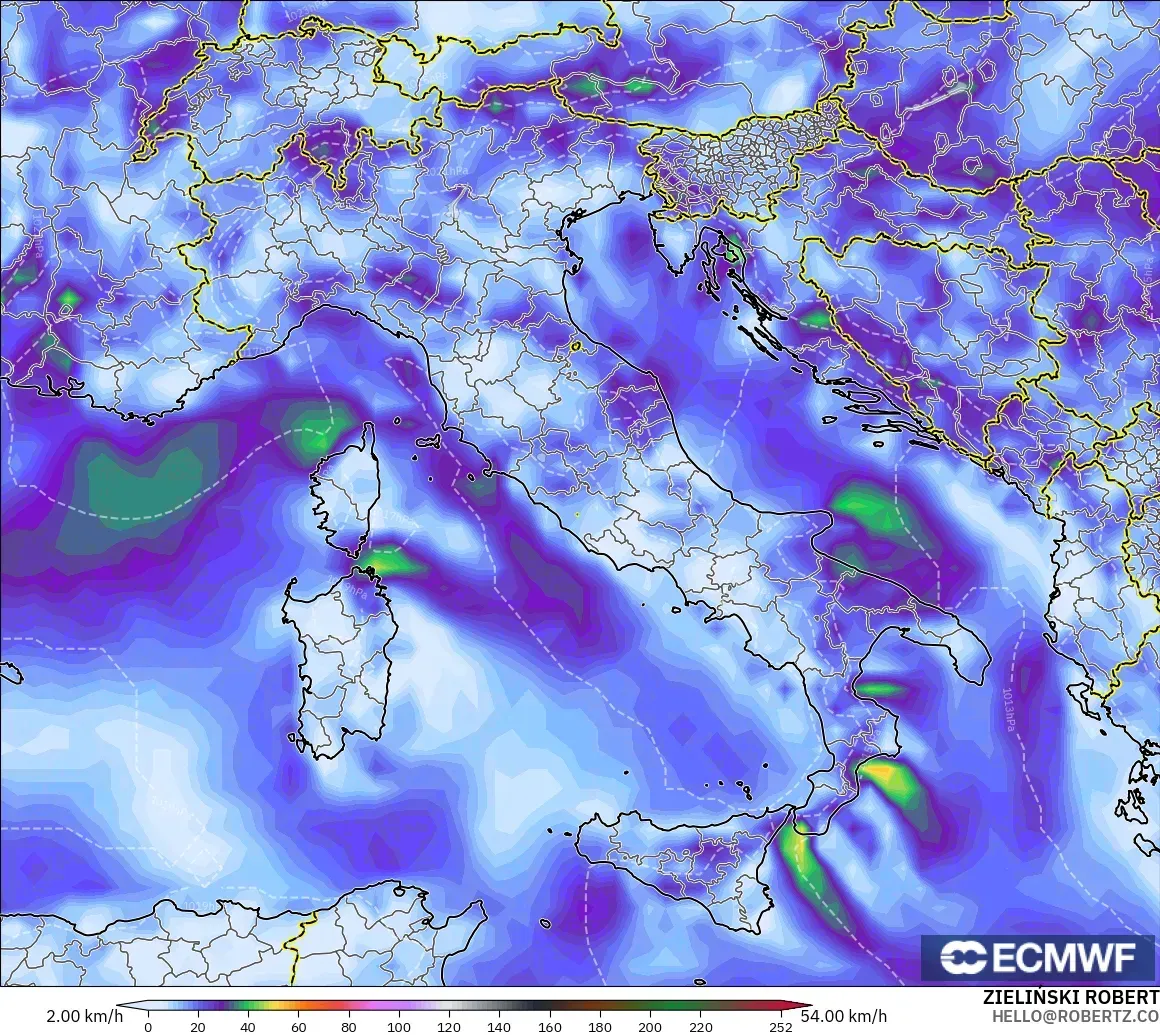 ECMWF IFS 0.25° modelo - Italia, Ráfagas de viento