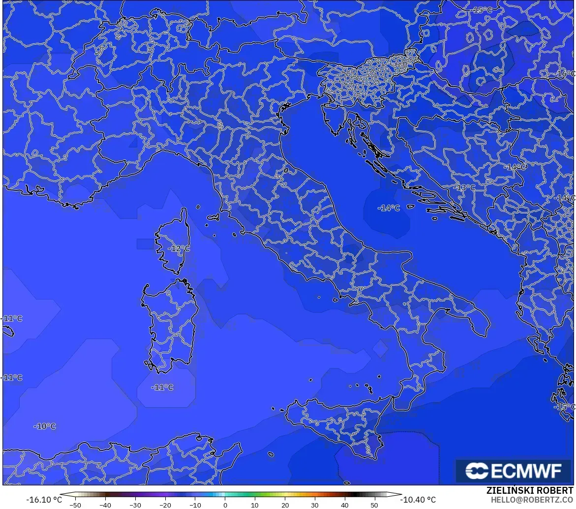 ECMWF IFS 0.25° modelo - Italia, Temperatura a 500 hPa