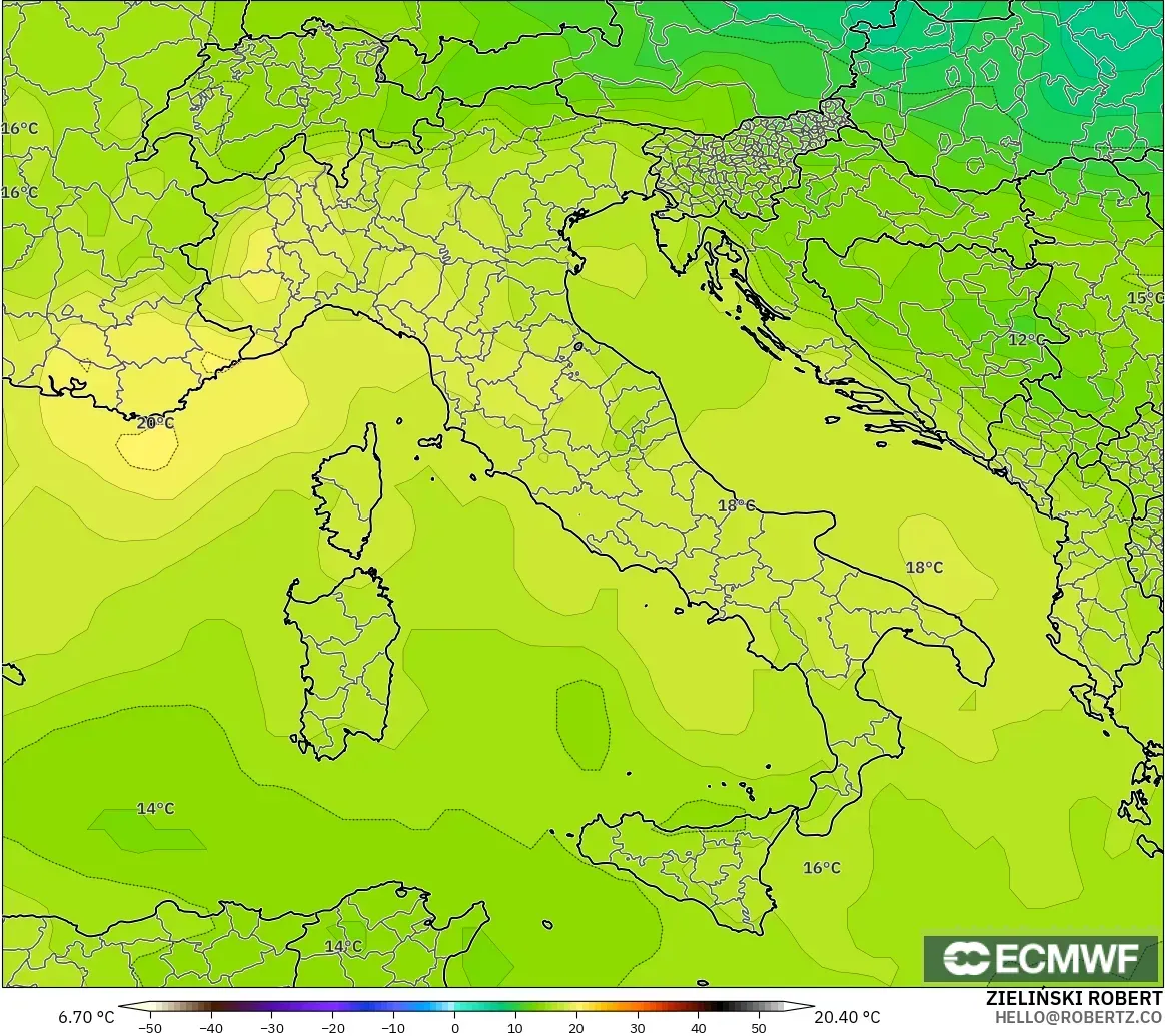 ECMWF IFS 0.25° modelo - Italia, Temperatura a 850 hPa