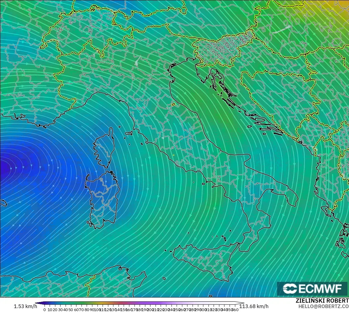 ECMWF IFS 0.25° modelo - Italia, Viento a 300 hPa (corriente en chorro)