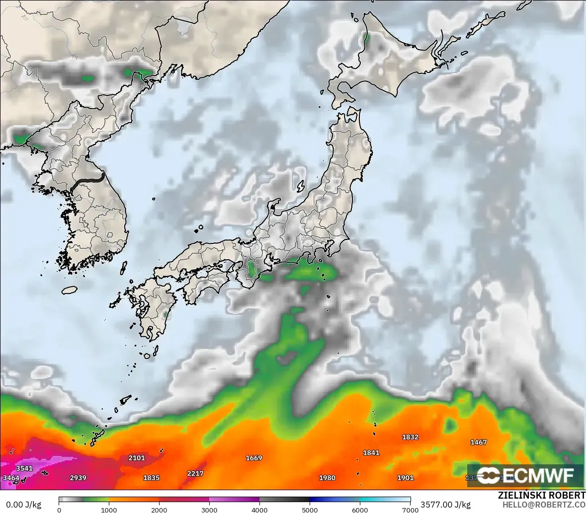 ECMWF IFS 0.25° modelo - Japón, CAPE