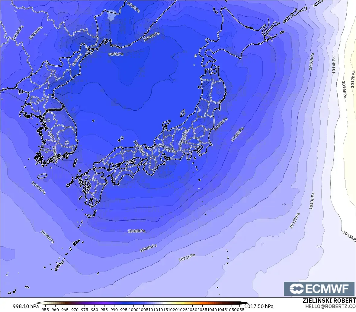 ECMWF IFS 0.25° modelo - Japón, Presión