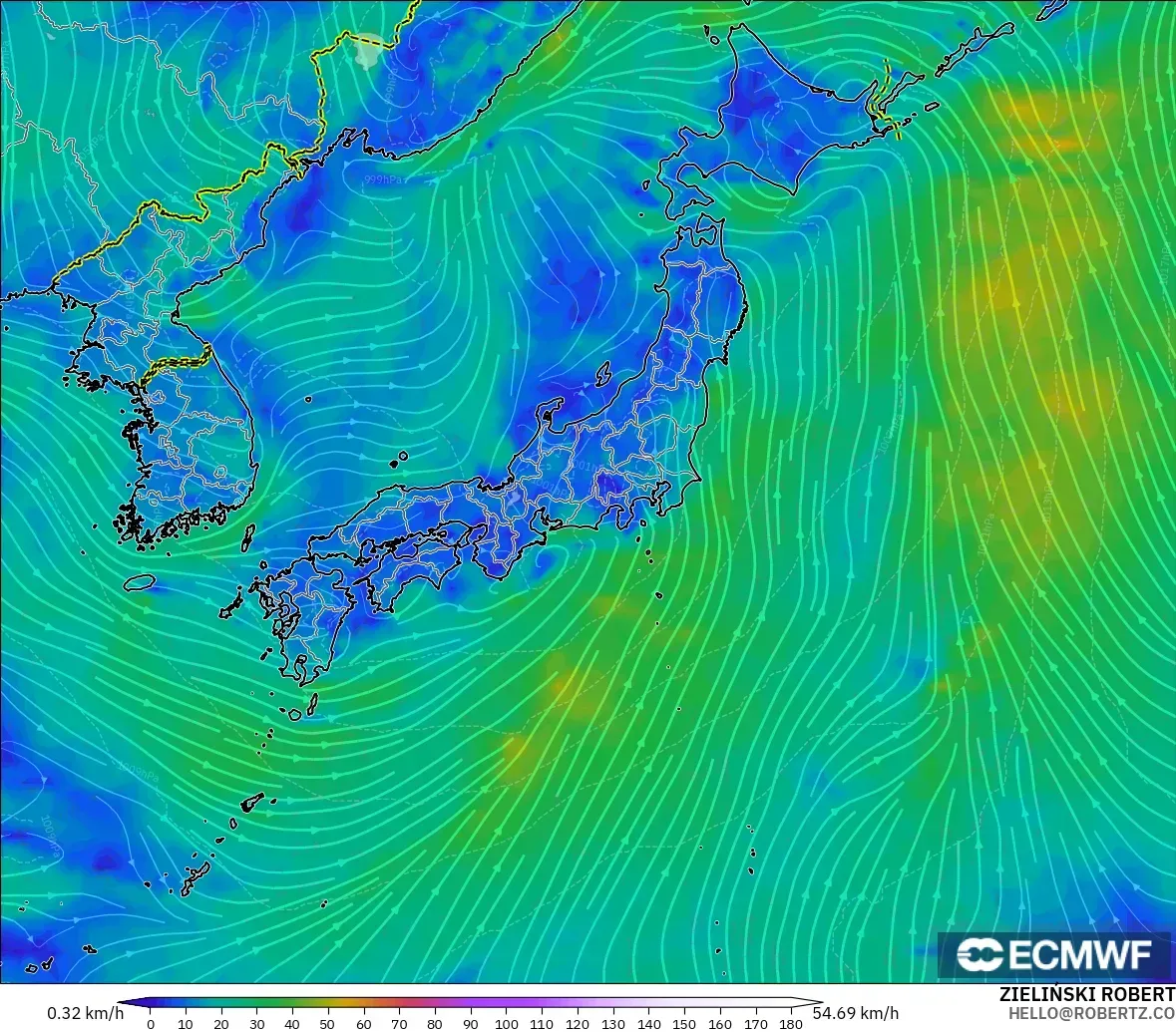 ECMWF IFS 0.25° modelo - Japón, Viento a 10 m