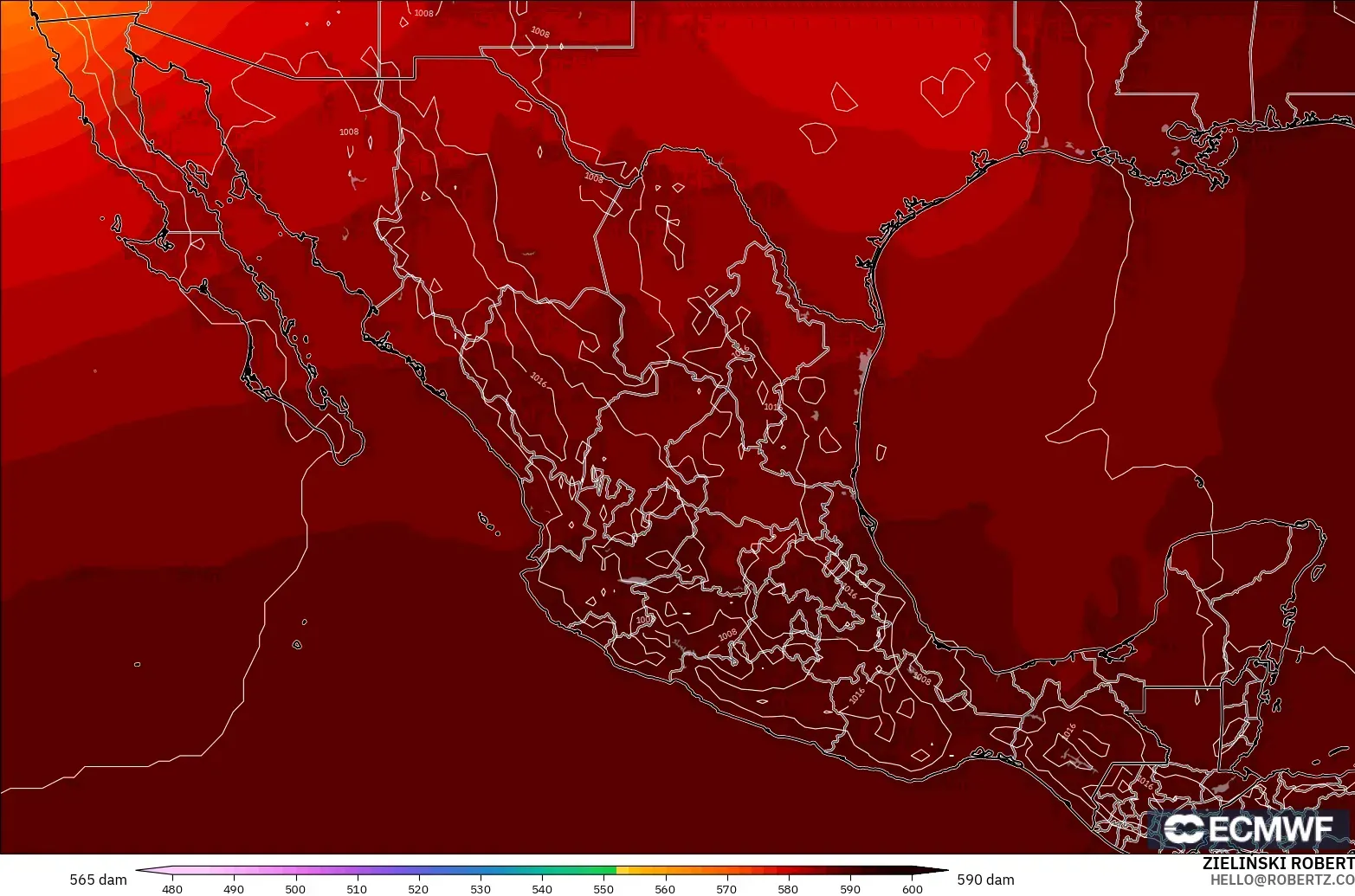 ECMWF IFS 0.25° modelo - México, Altura geopotencial a 500 hPa