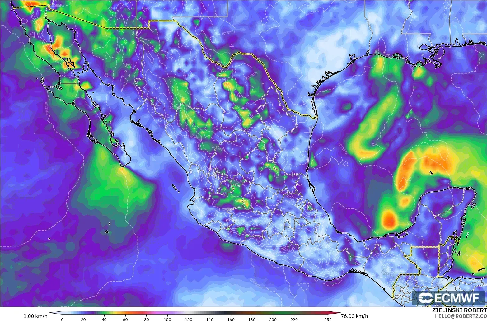 ECMWF IFS 0.25° modelo - México, Ráfagas de viento