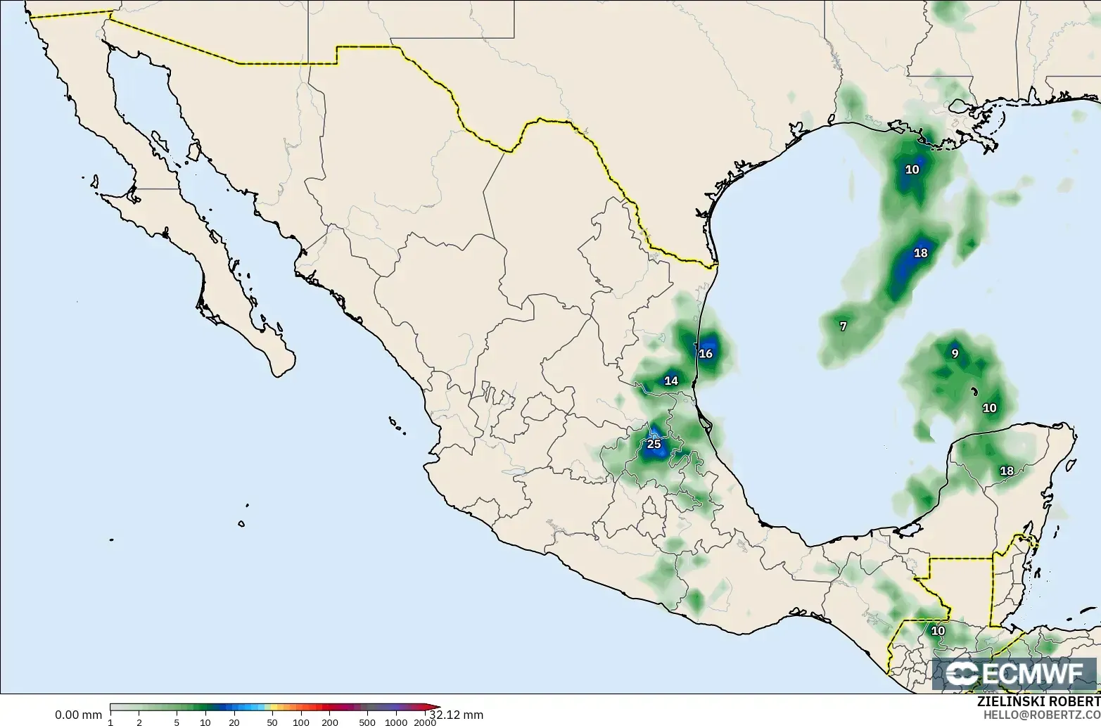 ECMWF IFS 0.25° modelo - México, Acumulación de precipitación