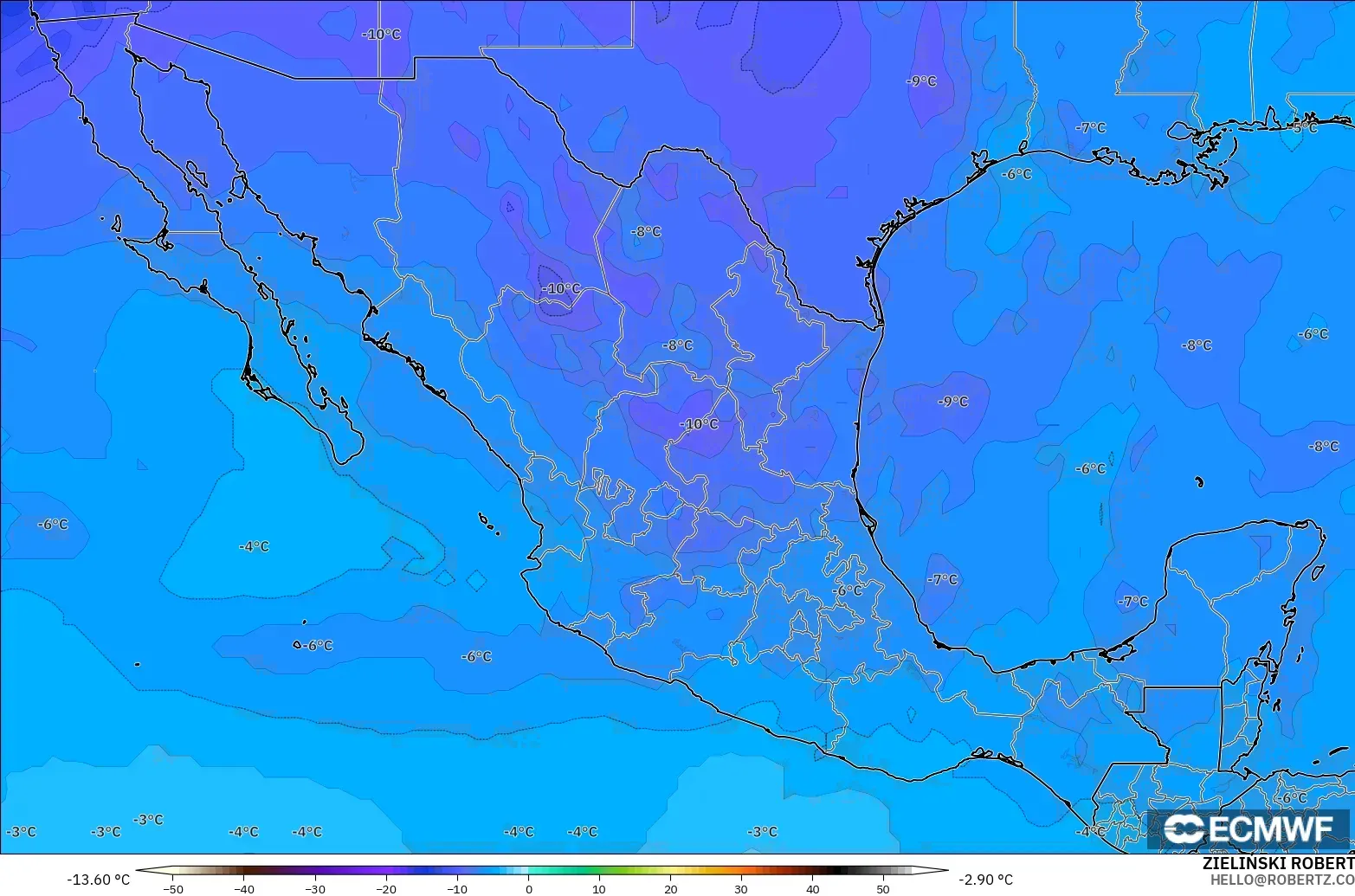ECMWF IFS 0.25° modelo - México, Temperatura a 500 hPa