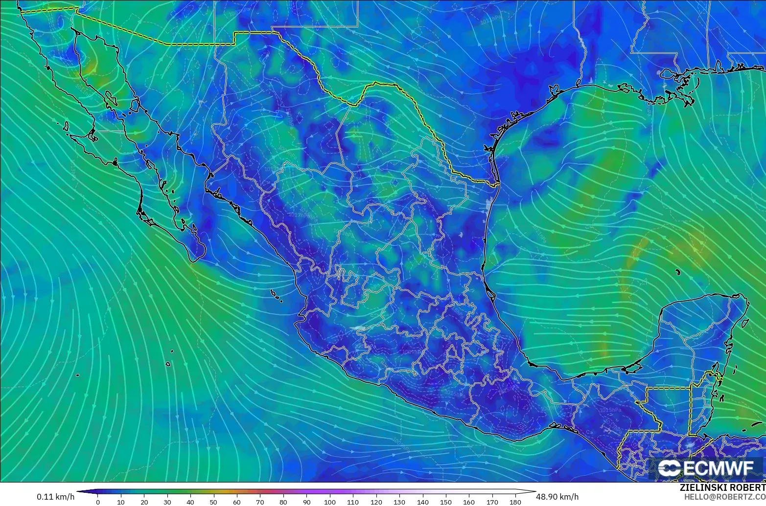 ECMWF IFS 0.25° modelo - México, Viento a 10 m