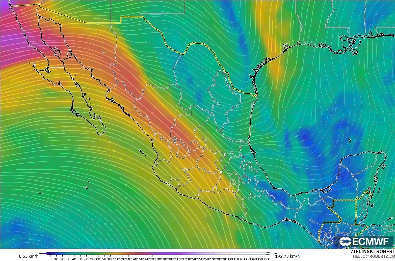 ECMWF IFS 0.25° modelo - México, Viento a 300 hPa (corriente en chorro)