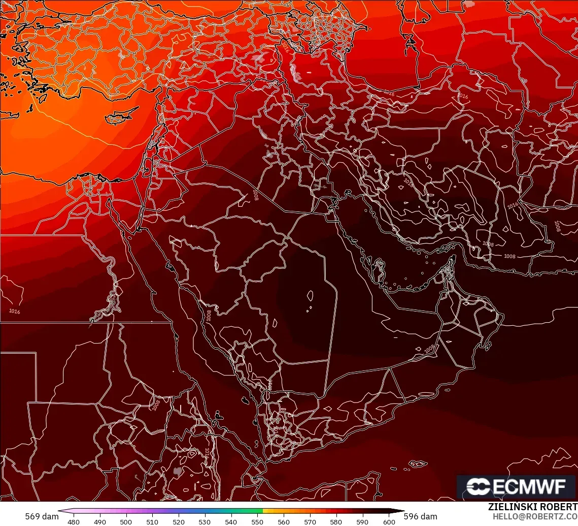 ECMWF IFS 0.25° modelo - Oriente Medio, Altura geopotencial a 500 hPa