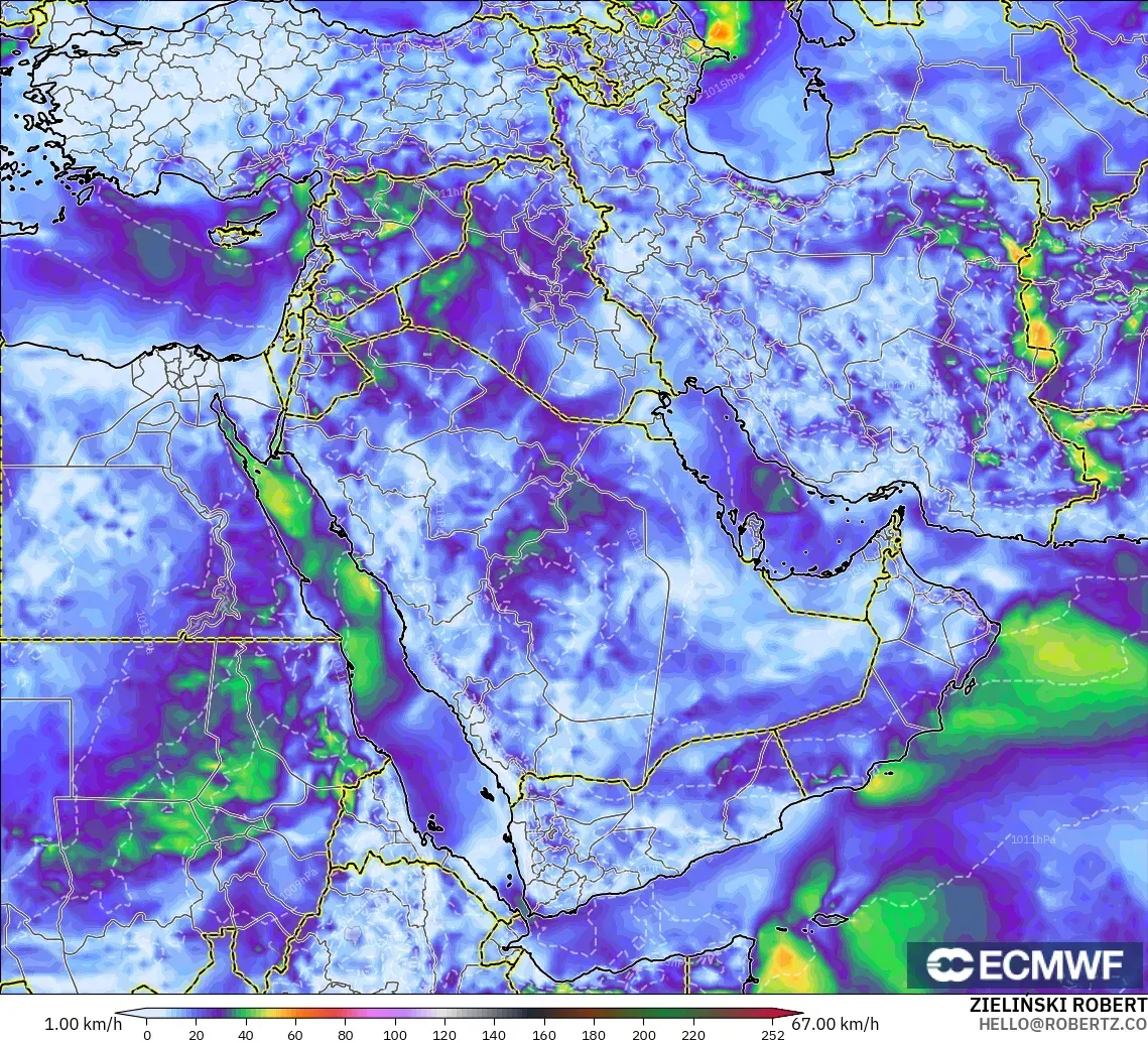 ECMWF IFS 0.25° modelo - Oriente Medio, Ráfagas de viento