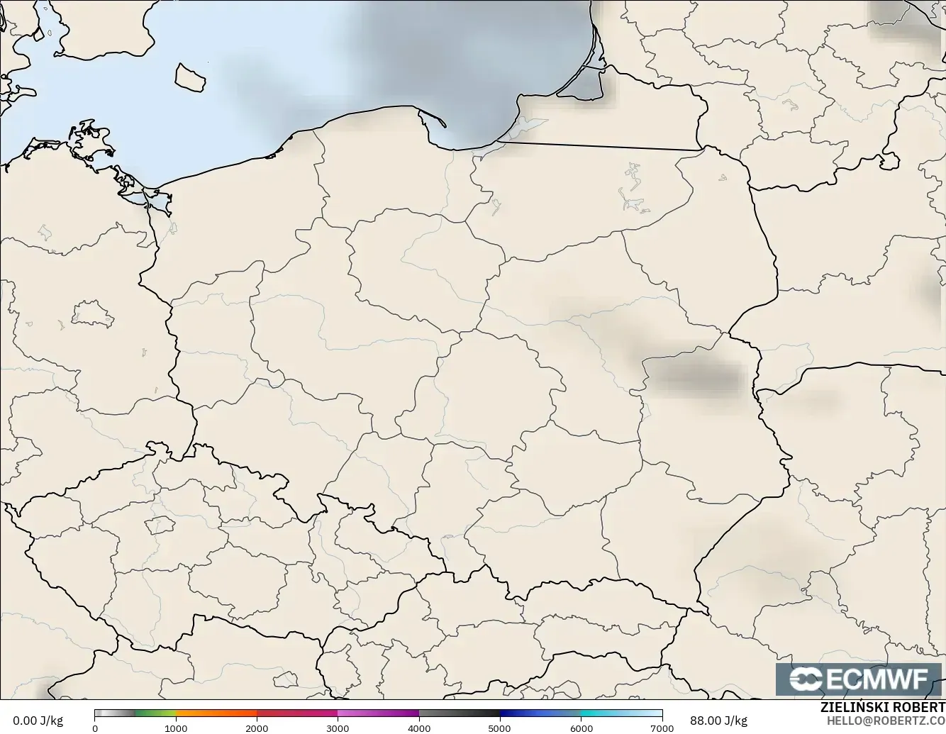 ECMWF IFS 0.25° modelo - Polonia, CAPE