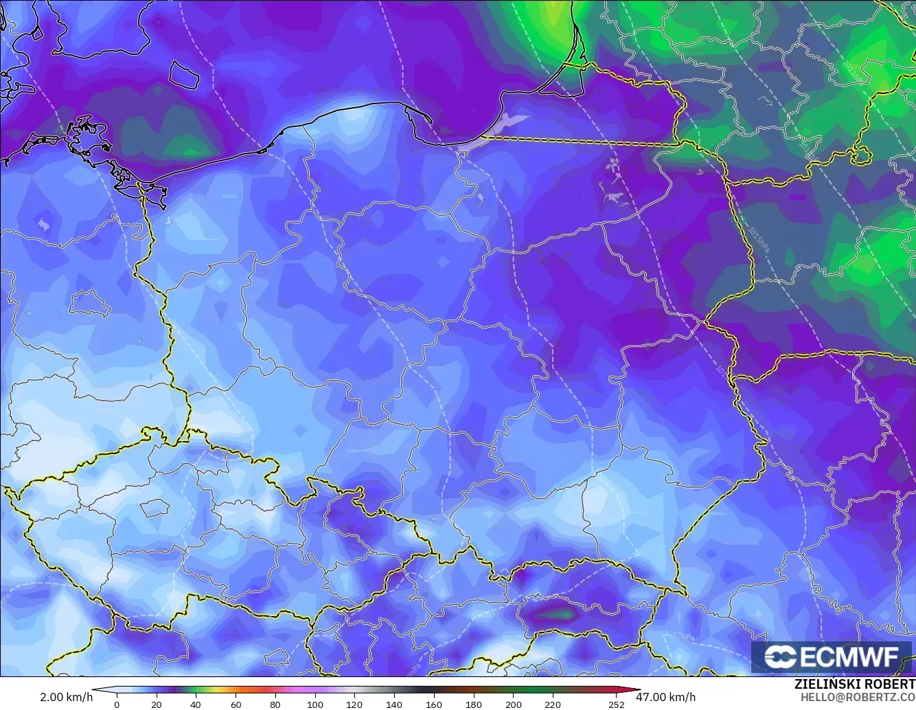 ECMWF IFS 0.25° modelo - Polonia, Ráfagas de viento